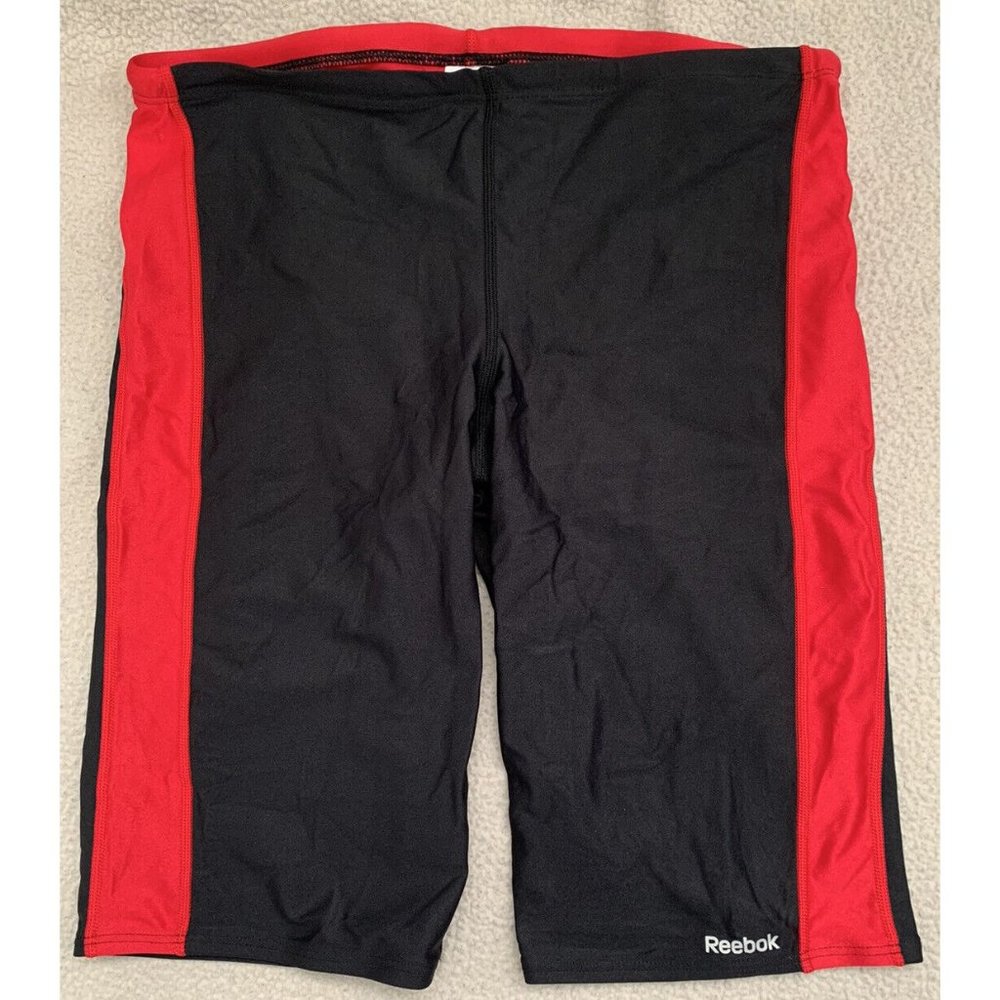 Reebok Silver Lining Performance Swim Spliced Jammer Swimsuit - Red & Black NWT